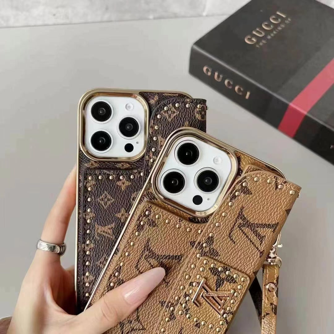 Luxury Rivet Leather Crossbody Case