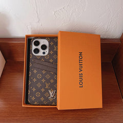 Metal Logo Leather Card Holder Case