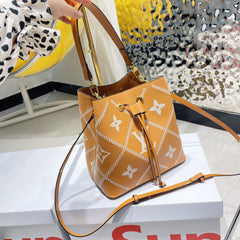 Embroidered Drawstring Bucket Bag