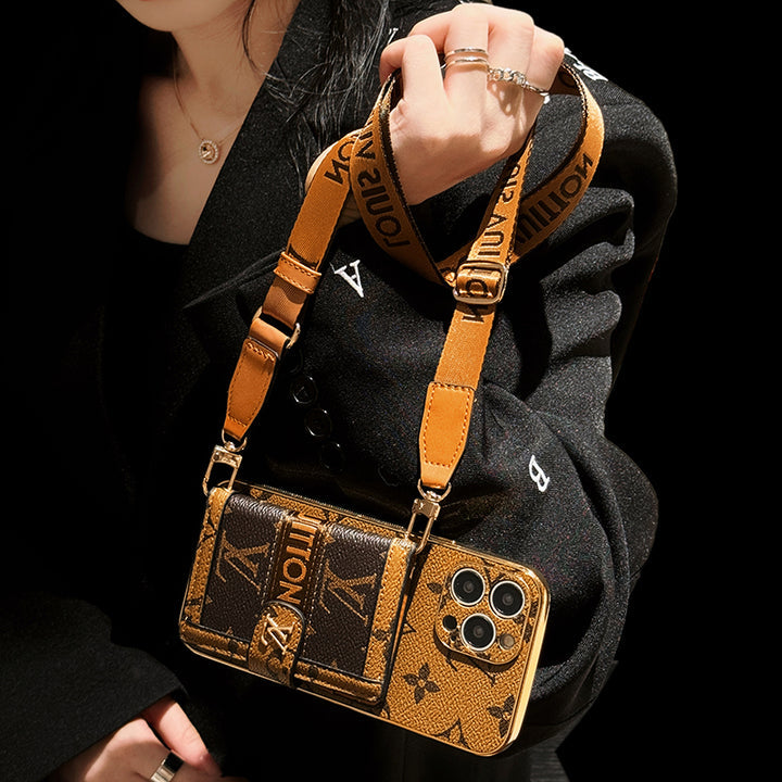 Fashion Electroplated Leather Card Holder Crossbody Case