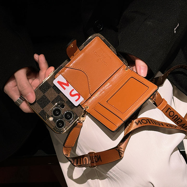 Fashion Electroplated Leather Card Holder Crossbody Case
