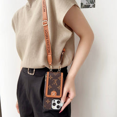 Leather Wallet Card Holder Chain Case