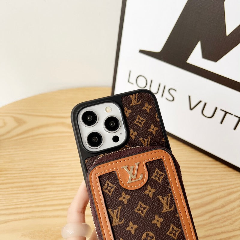 Leather Wallet Card Holder Chain Case