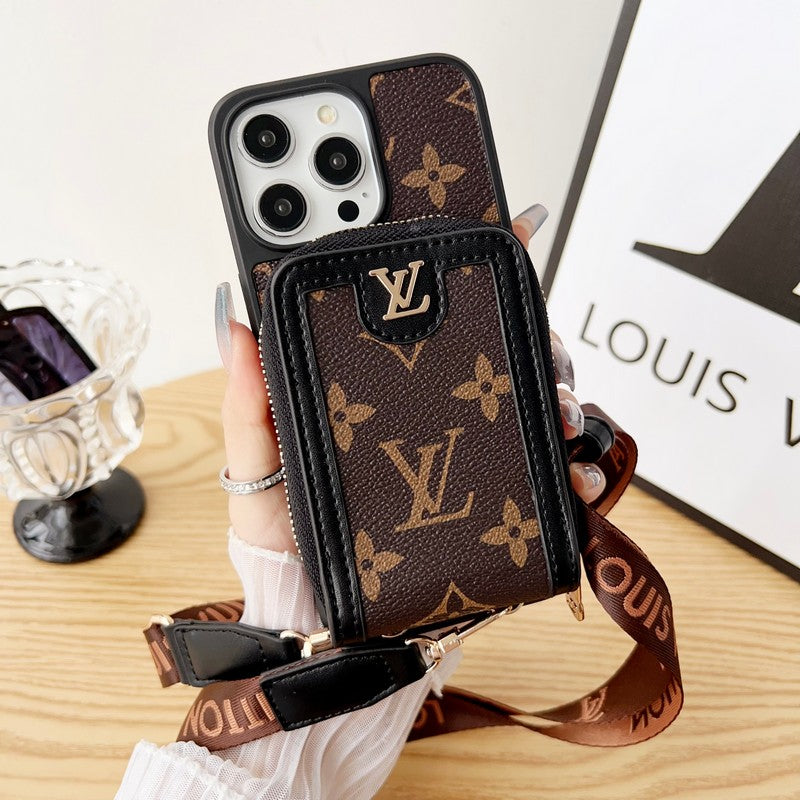 Leather Wallet Card Holder Chain Case