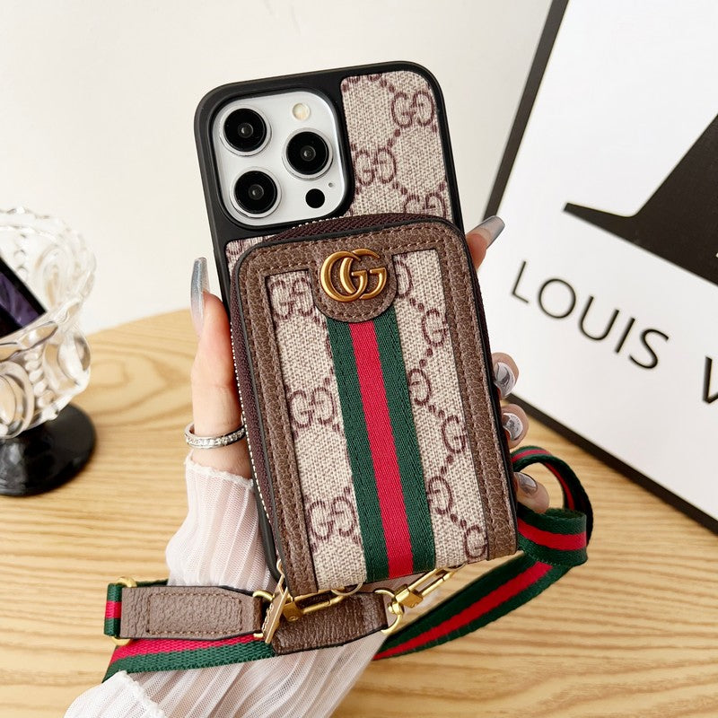 Leather Wallet Card Holder Chain Case
