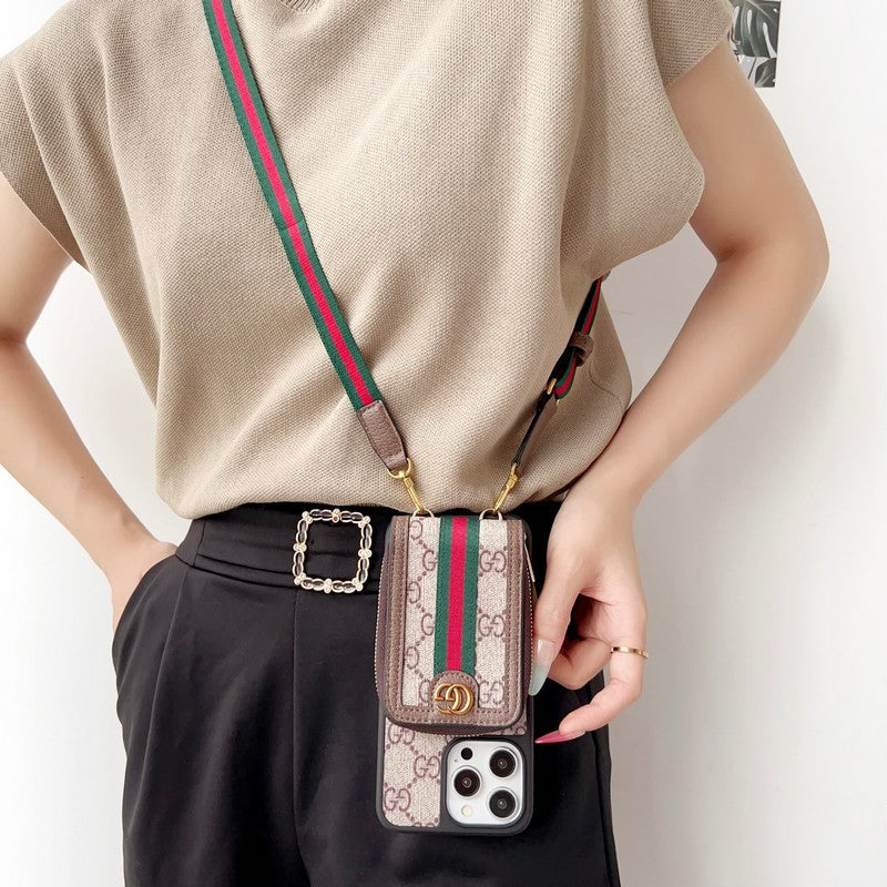Leather Wallet Card Holder Chain Case