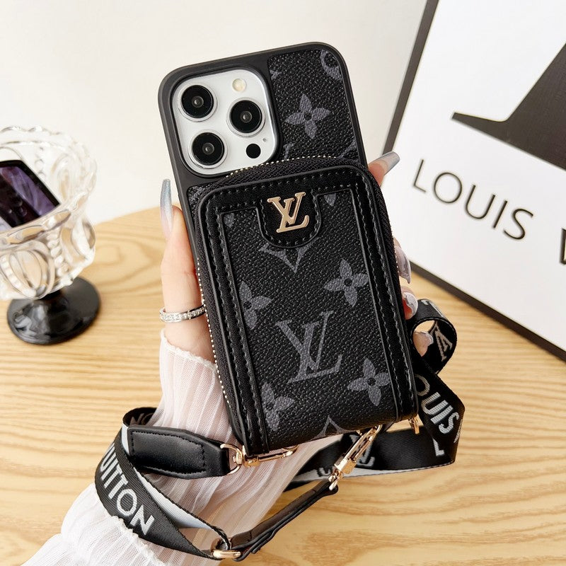 Leather Wallet Card Holder Chain Case