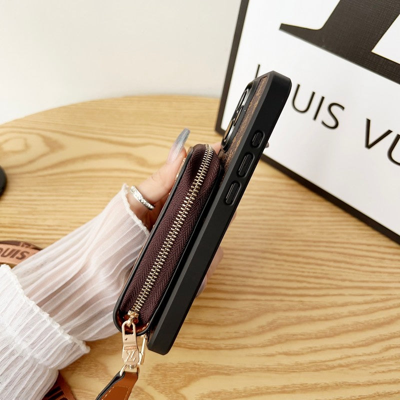 Leather Wallet Card Holder Chain Case
