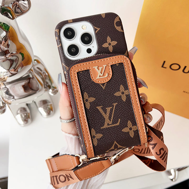 Leather Wallet Card Holder Chain Case