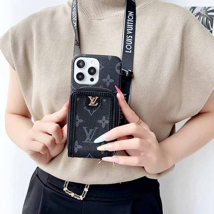 Leather Wallet Card Holder Chain Case