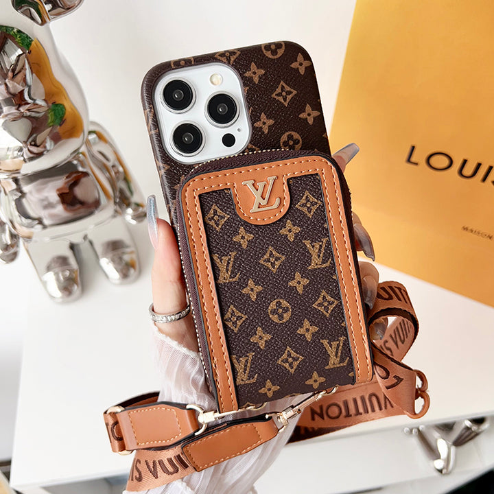 Leather Wallet Card Holder Chain Case