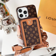 Leather Wallet Card Holder Chain Case