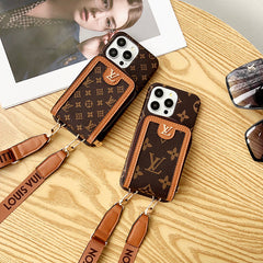 Leather Wallet Card Holder Chain Case