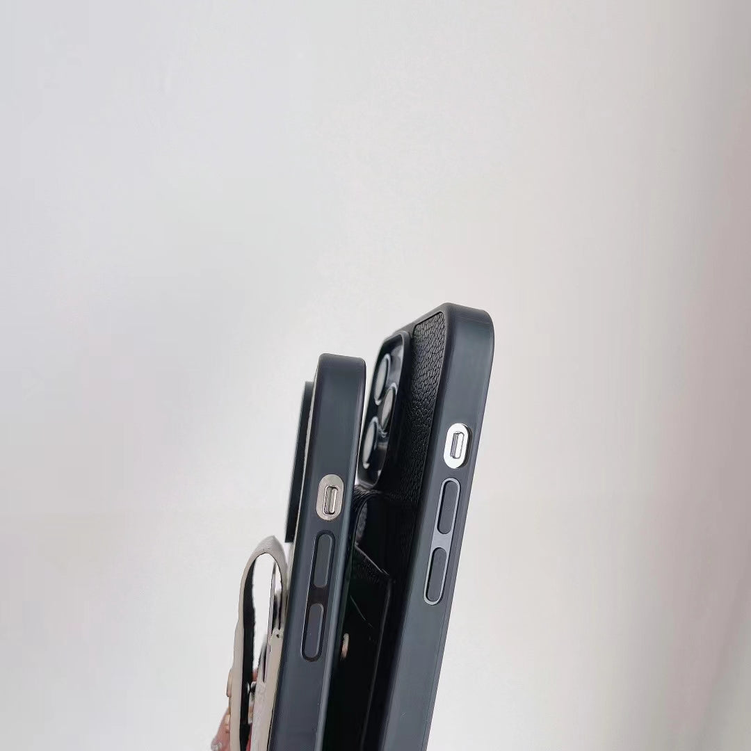 Classic Black and White Leather Card Holder Case