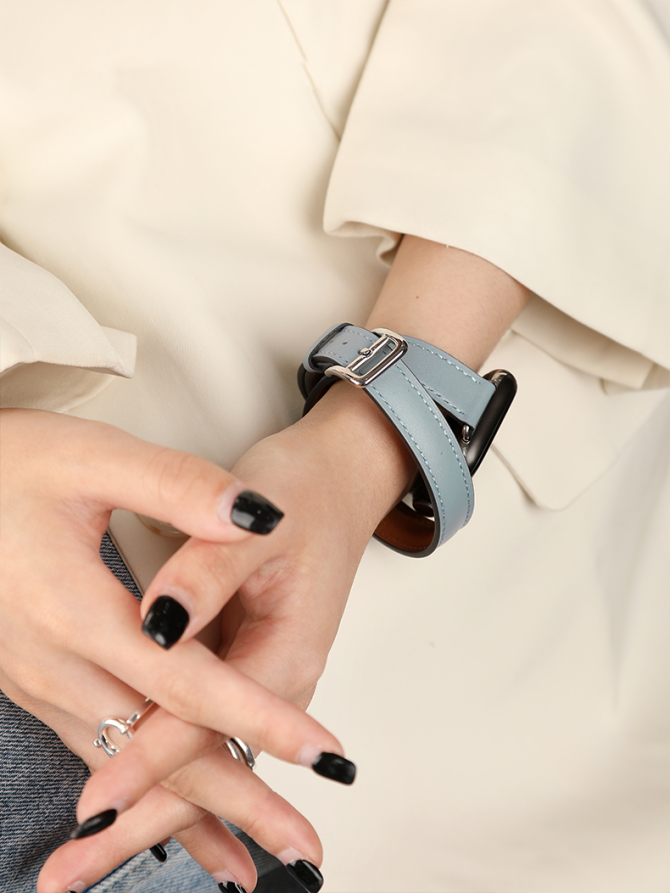 Gray Double Tour Italian Leather Strap