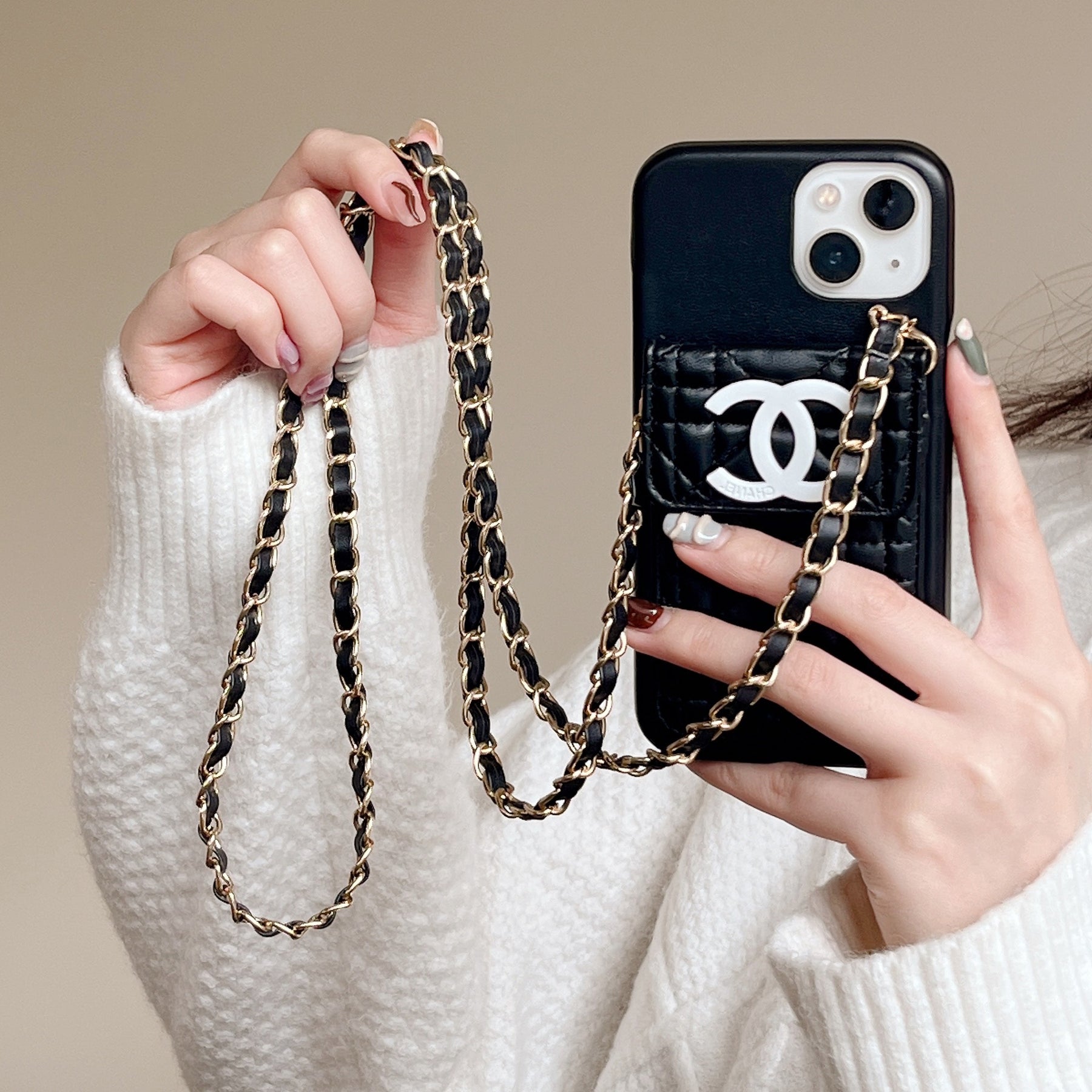 Elegant Leather Chain Lanyard Case