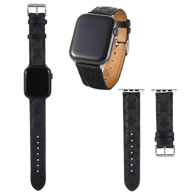 Vertical Stripes Embossed Leather Apple Watch Band