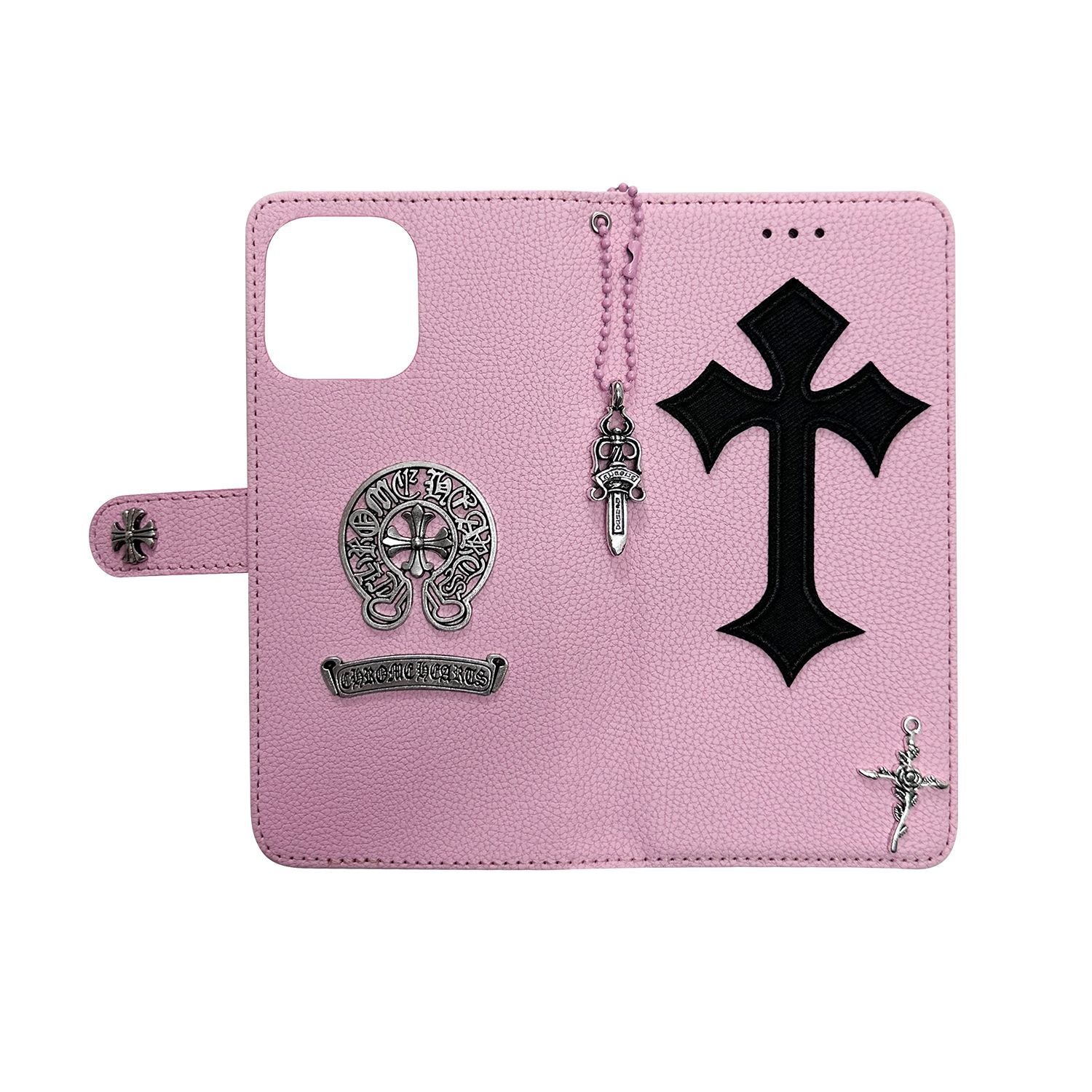 Trendy Cross Pendant Flip Card Holder Leather Case