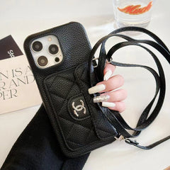 Classic Leather Card Holder Lanyard Case