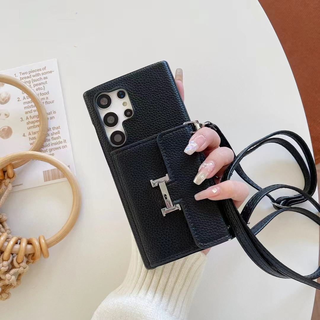 Metal H logo Leather Crossbody Samsung Case