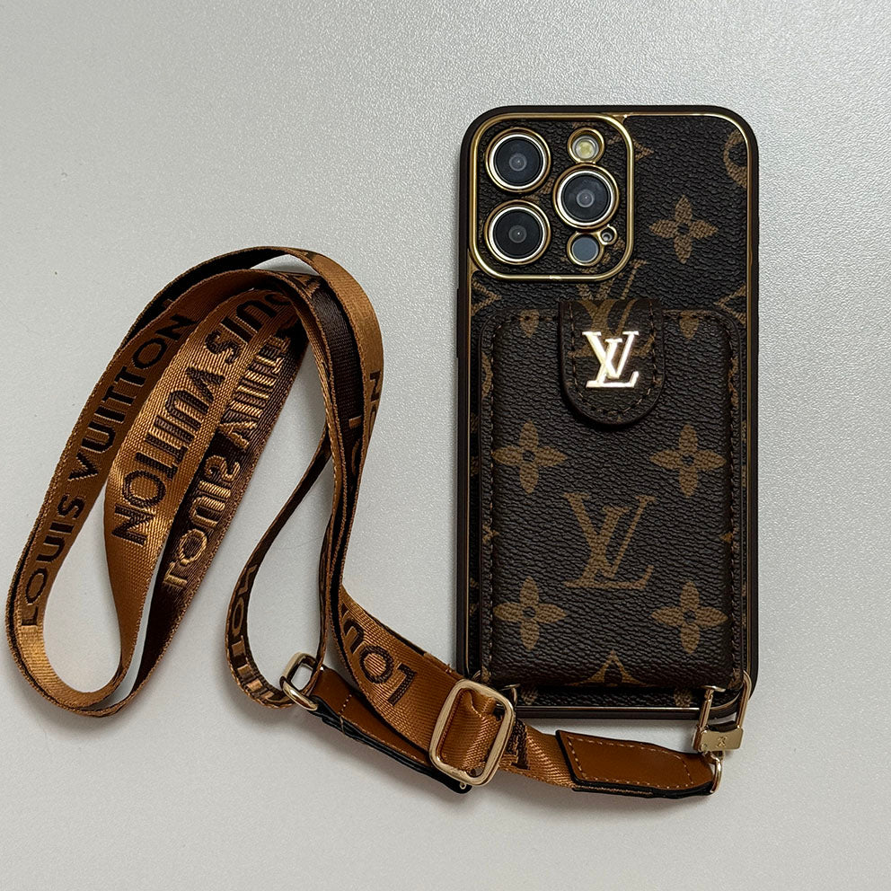 Leather Embossed Card Holder Lanyard Case