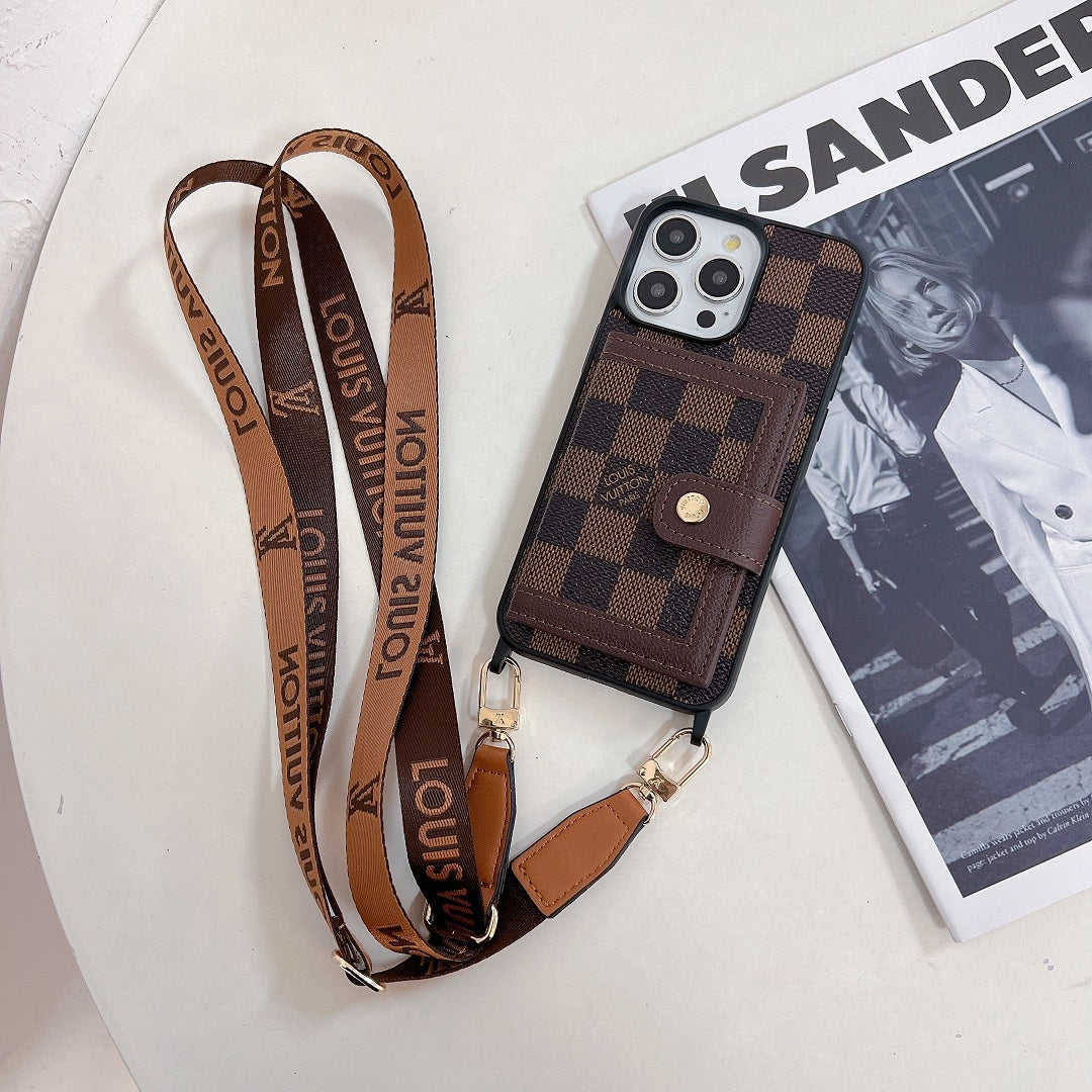 Leather Embossed Wallet Lanyard Case