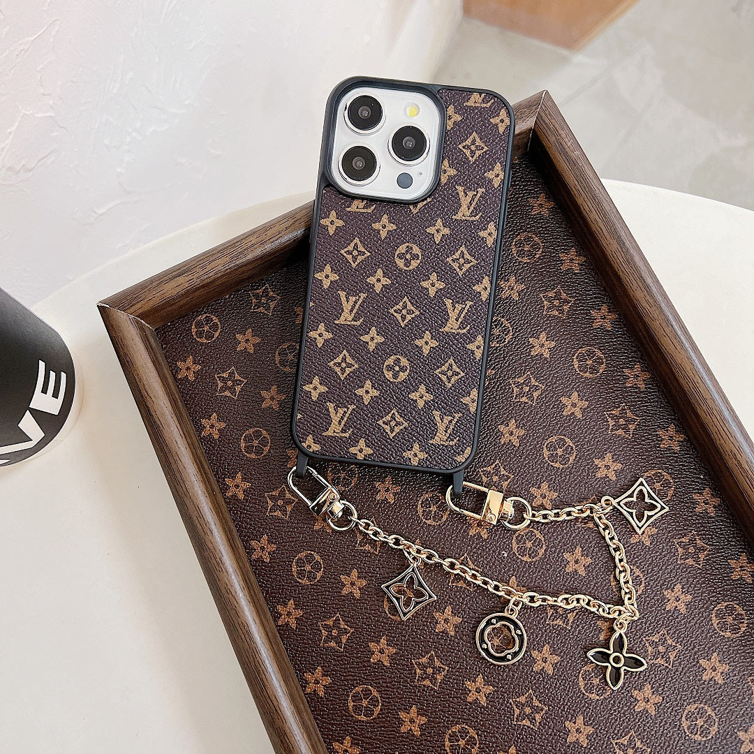 Metal Floral Chain Leather Case