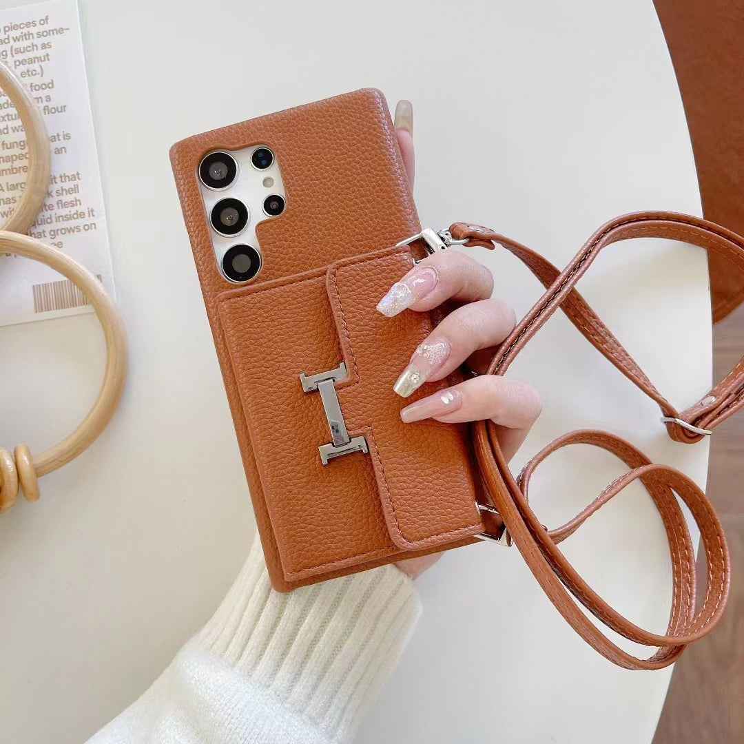 Metal H logo Leather Crossbody Samsung Case