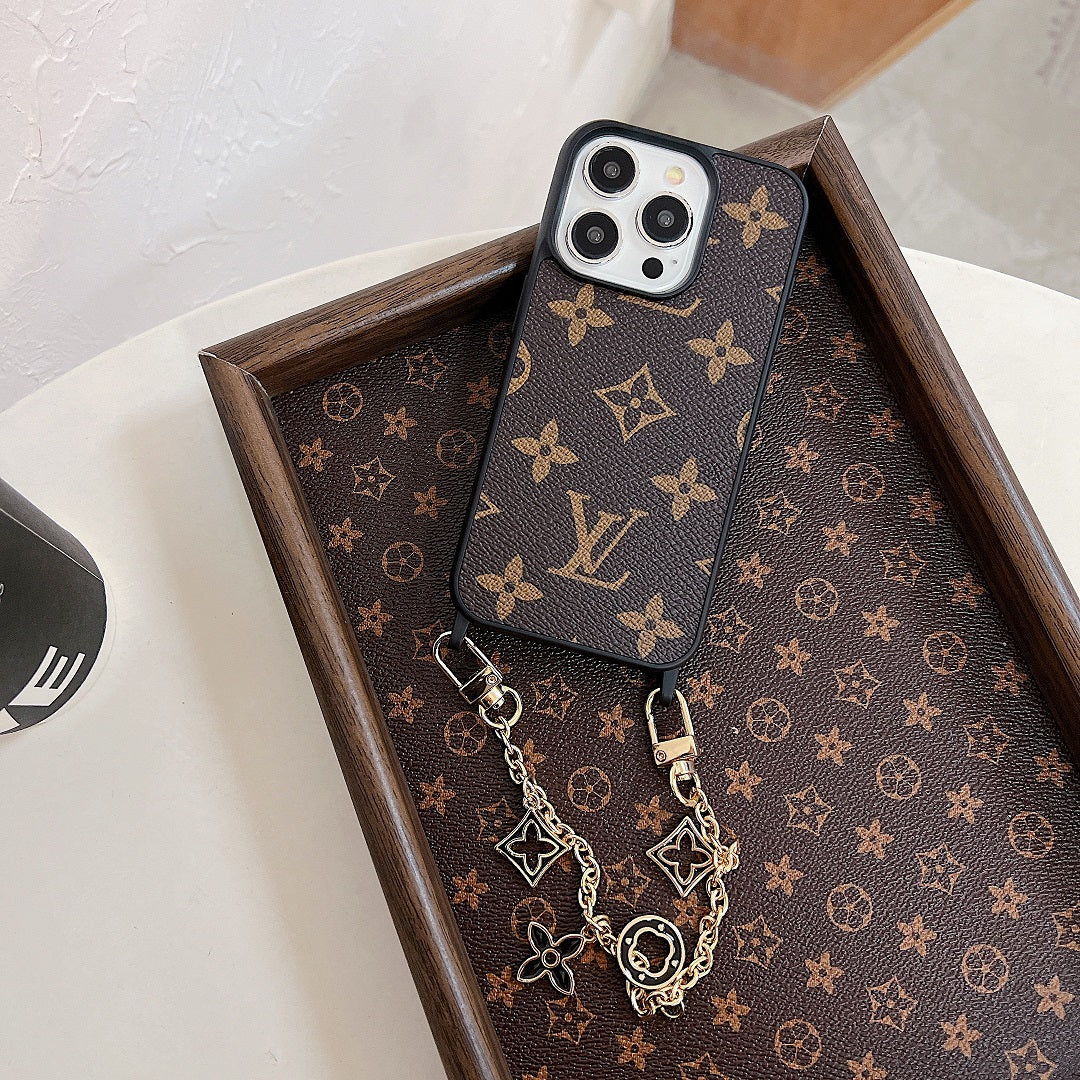 Metal Floral Chain Leather Case