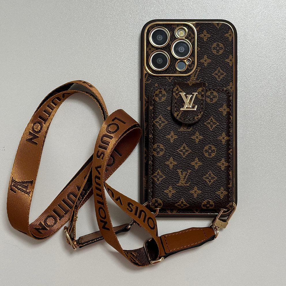 Leather Embossed Card Holder Lanyard Case