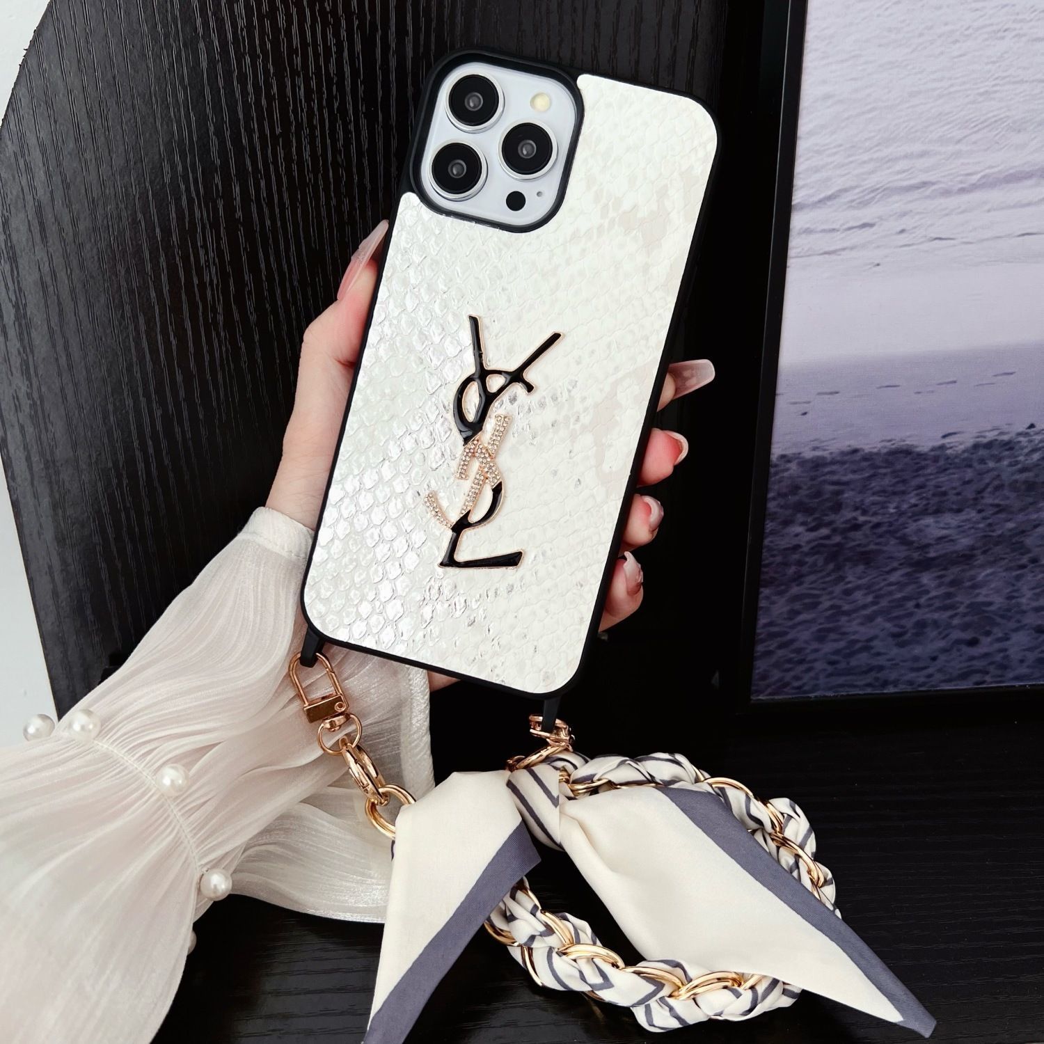 Silk Scarf Chain Snakeskin Pattern Case