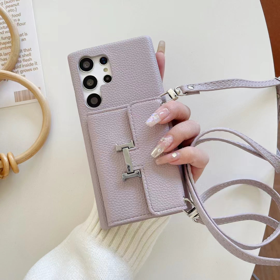 Metal H logo Leather Crossbody Samsung Case