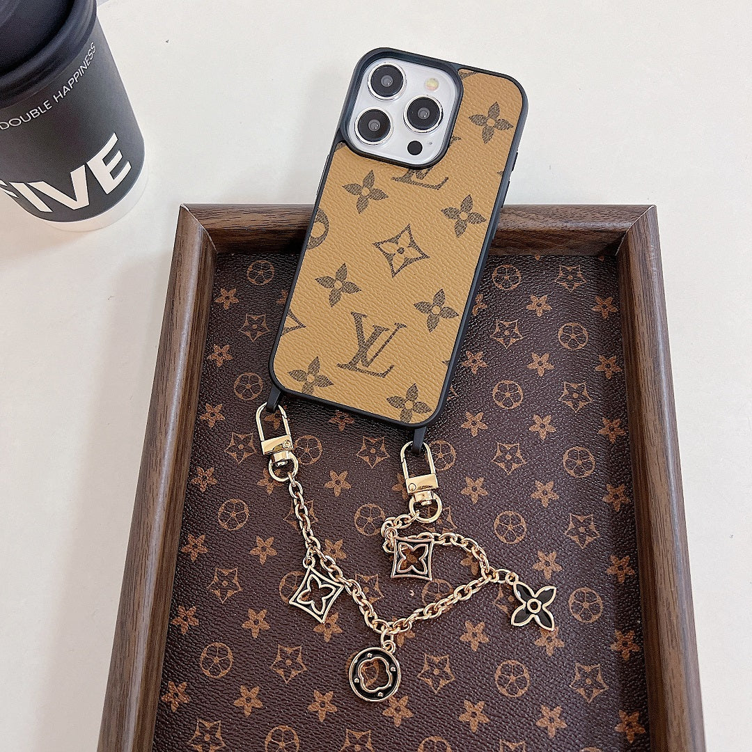 Metal Floral Chain Leather Case