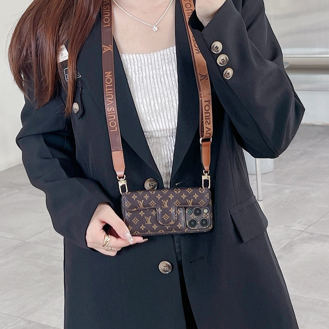 New Leather Embossed Card Lanyard Case