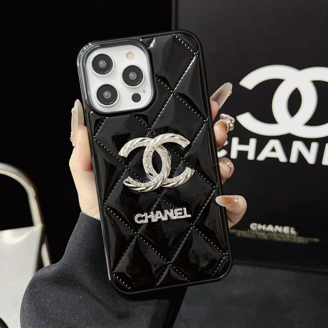 Fashion Rhinestone Logo Leather Case