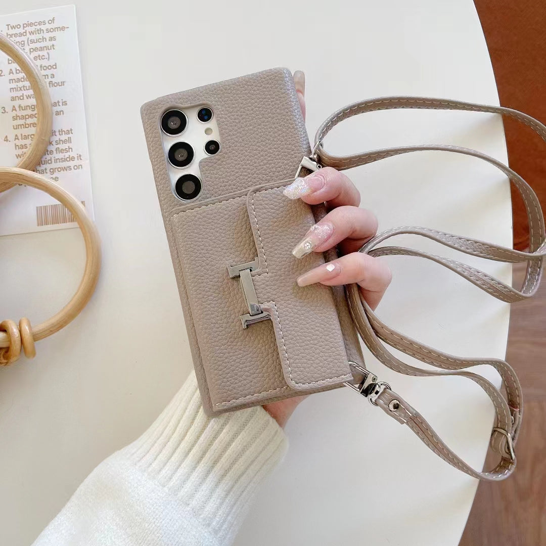 Metal H logo Leather Crossbody Samsung Case