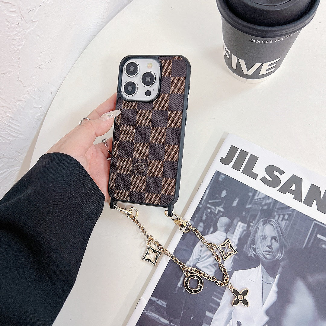 Metal Floral Chain Leather Case