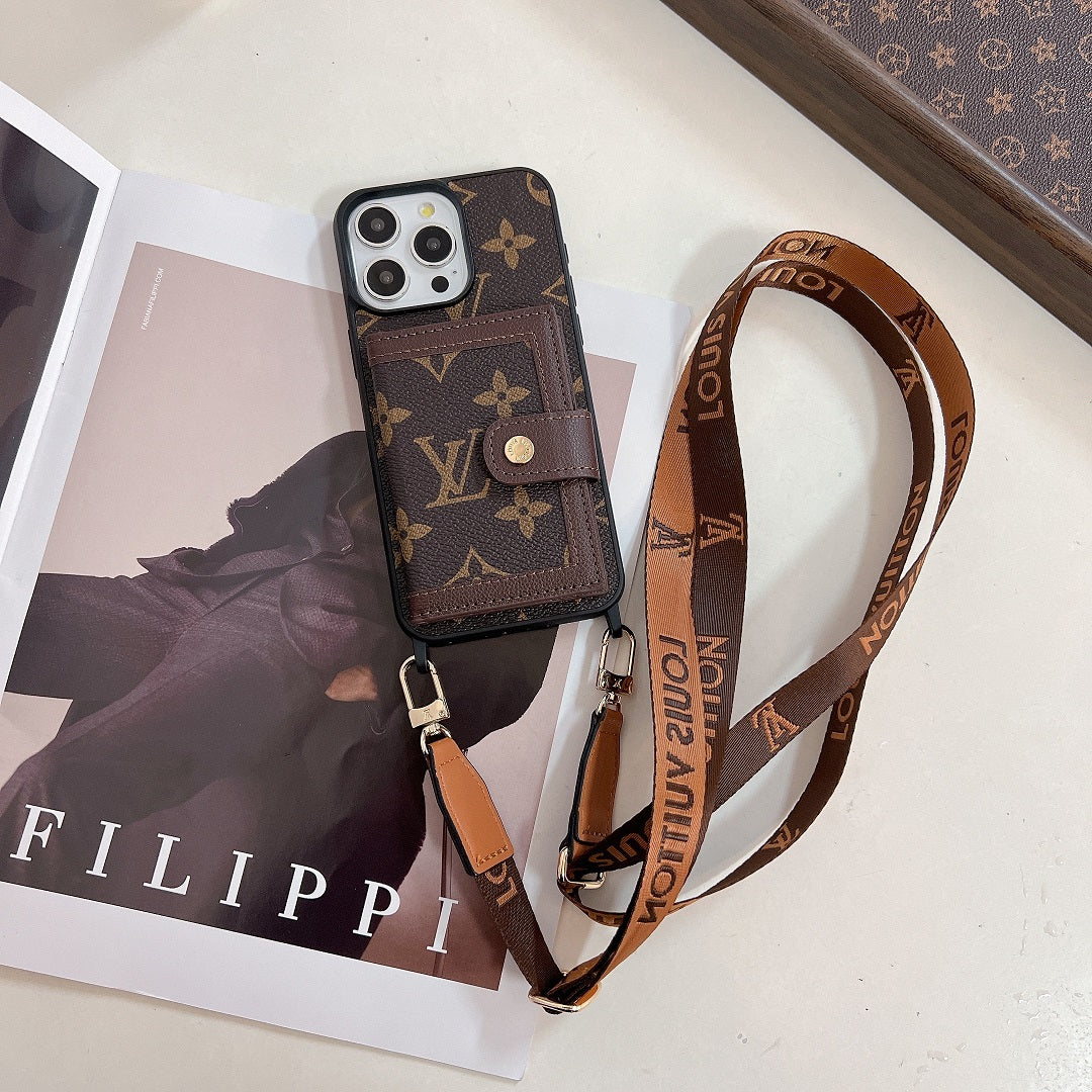 Leather Embossed Wallet Lanyard Case
