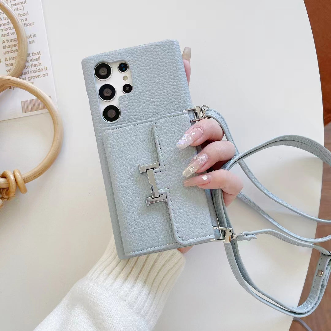 Metal H logo Leather Crossbody Samsung Case