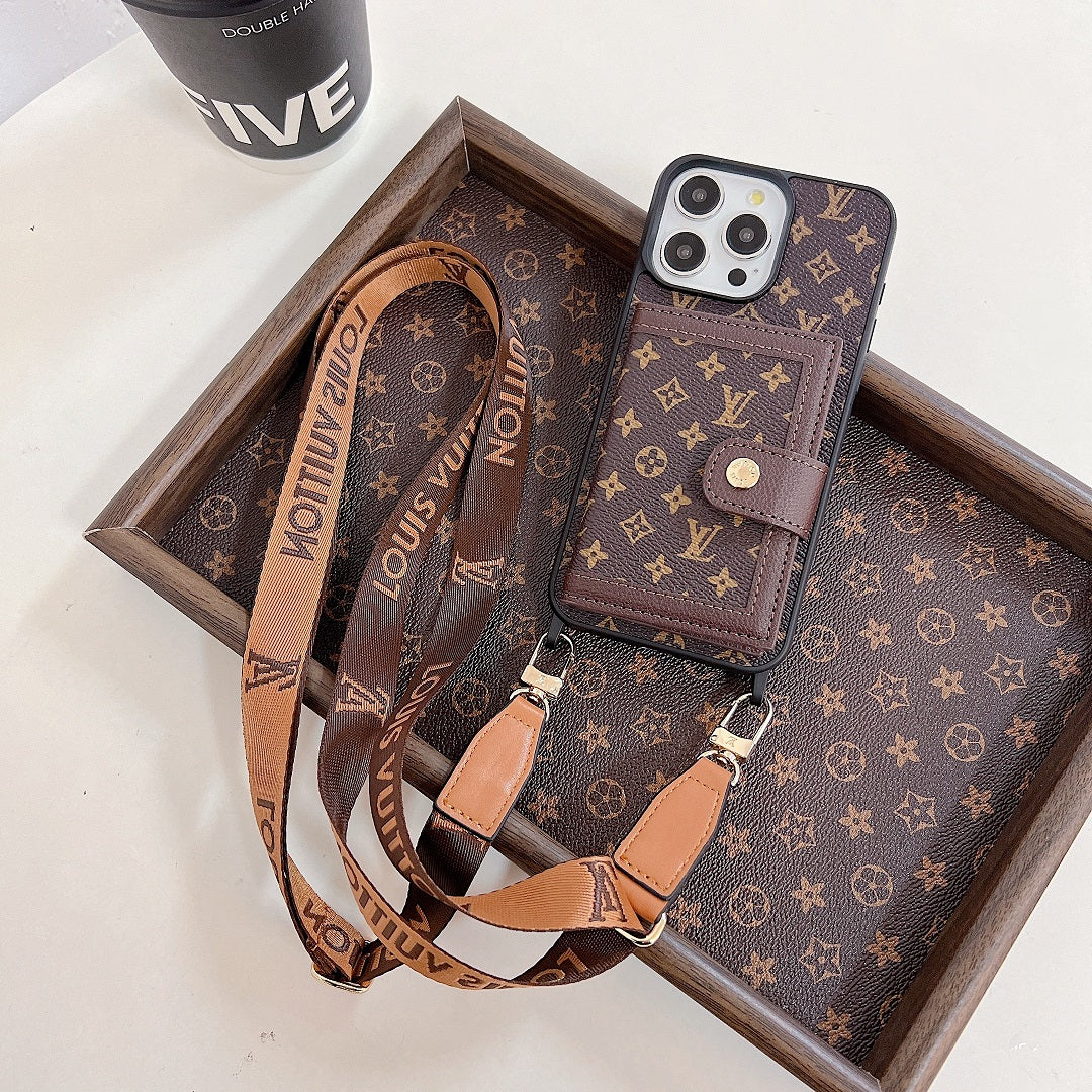 Leather Embossed Wallet Lanyard Case