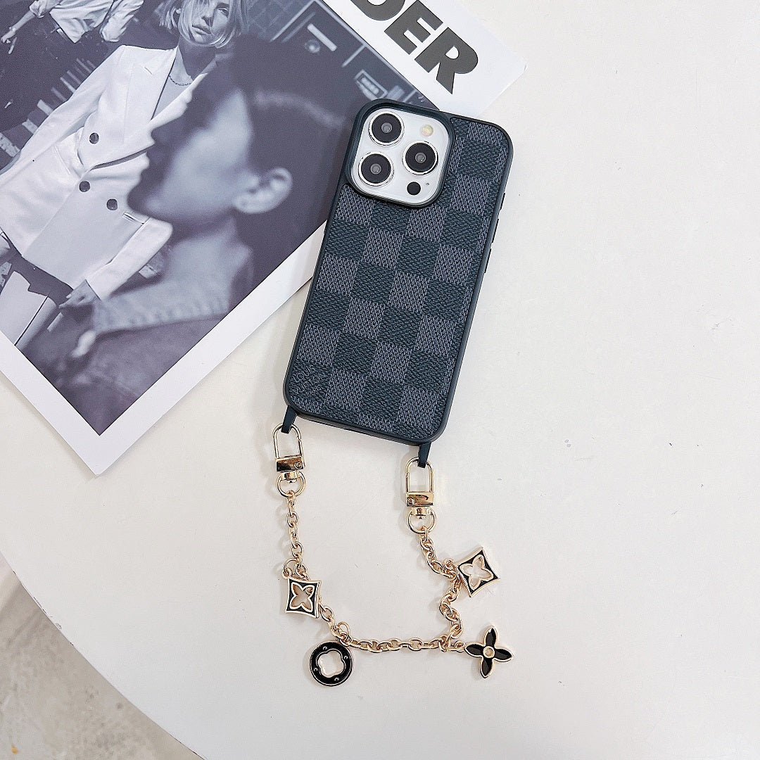 Metal Floral Chain Leather Case