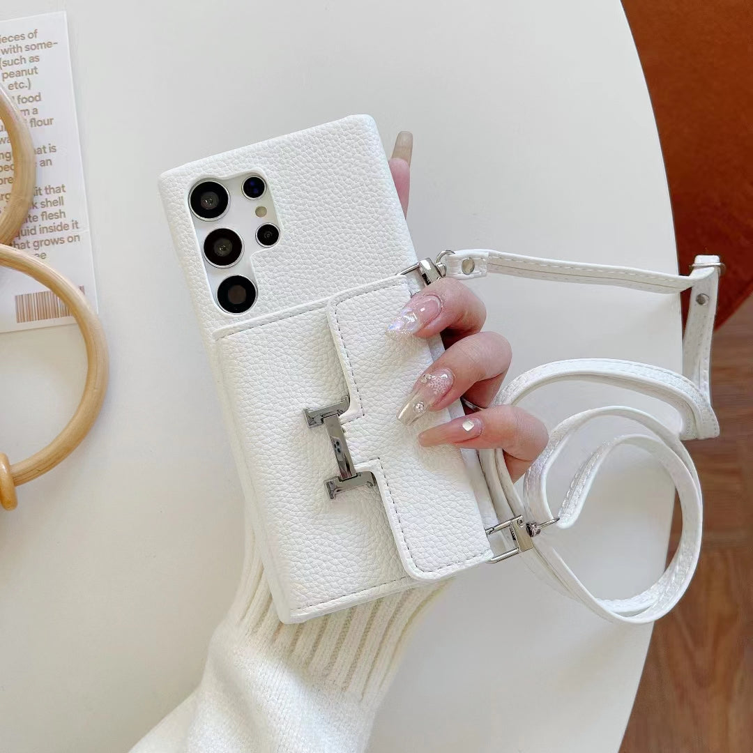 Metal H logo Leather Crossbody Samsung Case