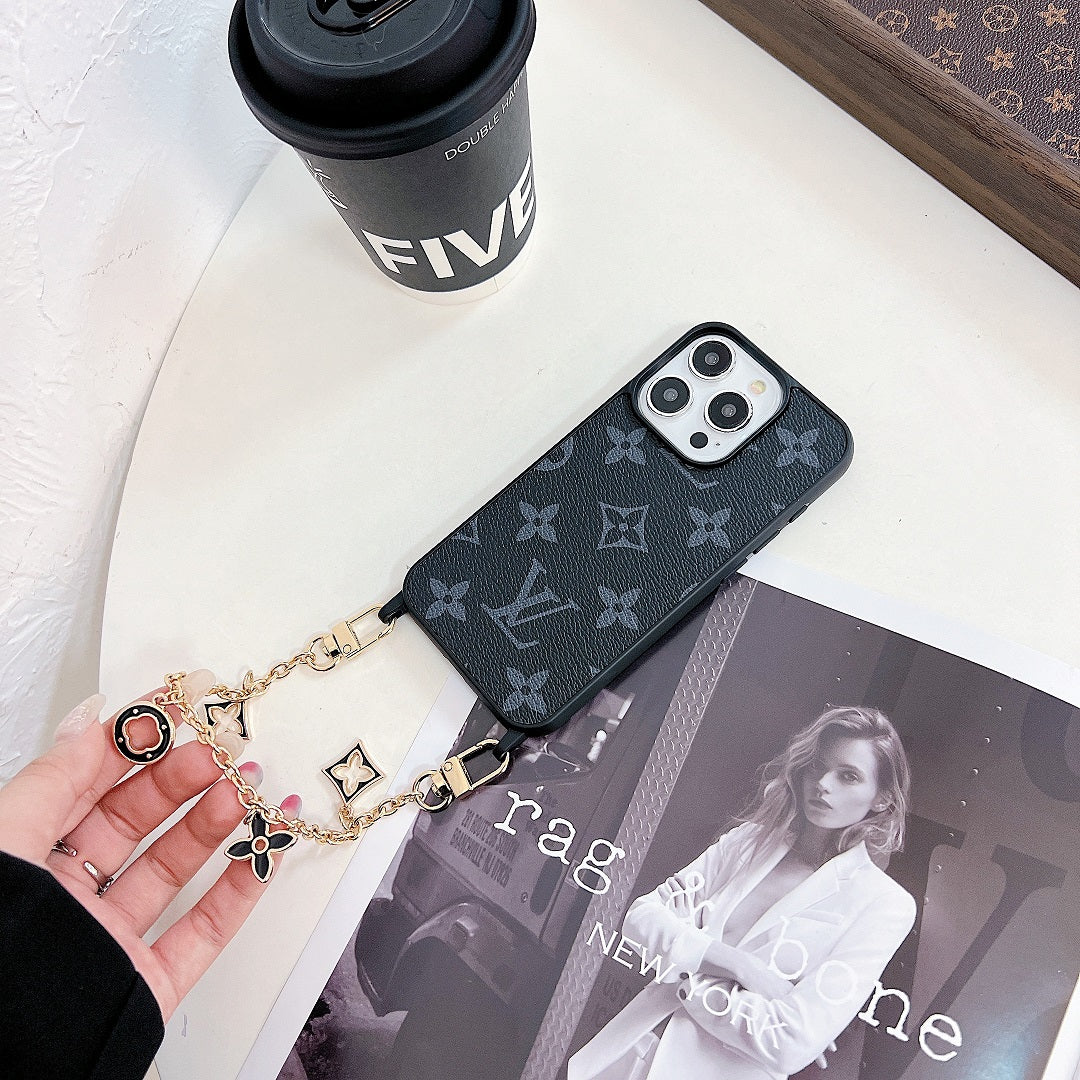 Metal Floral Chain Leather Case