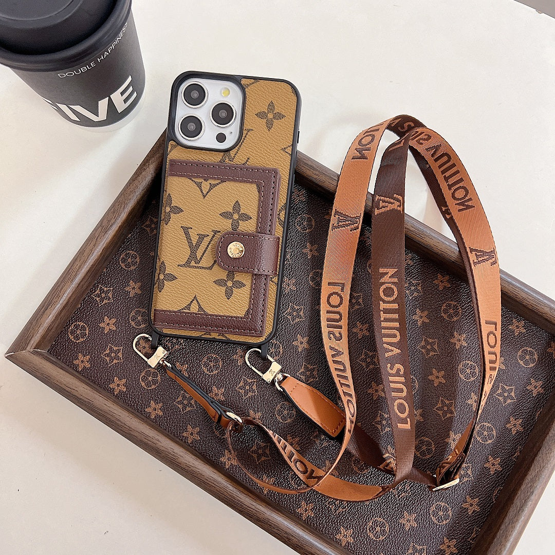 Leather Embossed Wallet Lanyard Case