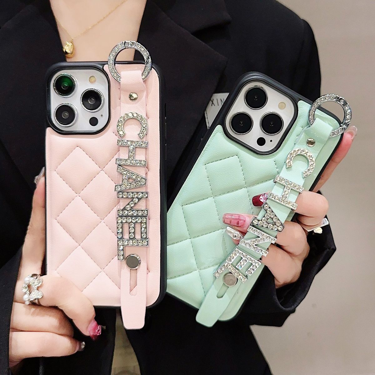 Shiny Diamond Wristband Leather Case