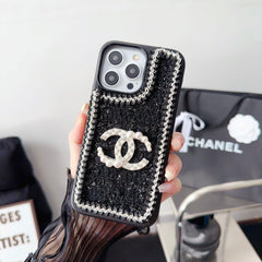 Fashion Wool Material Pearl Logo Case