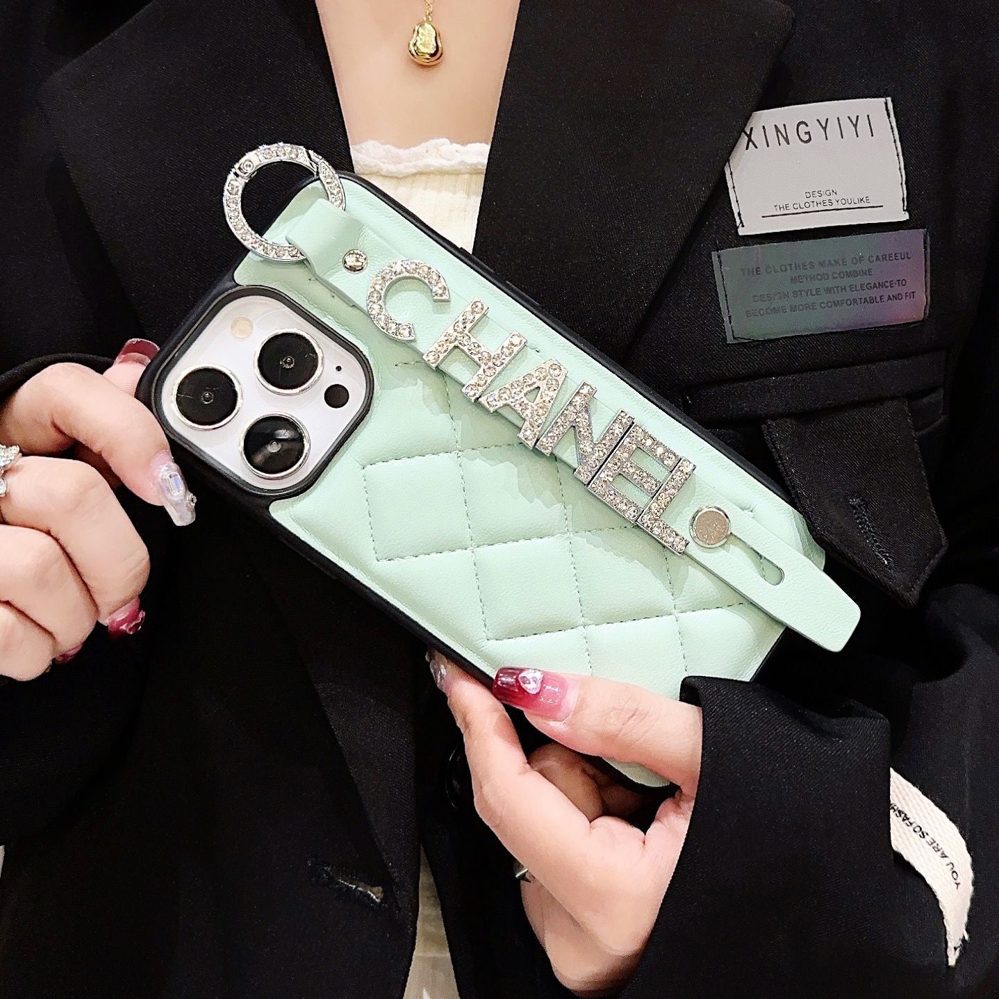 Shiny Diamond Wristband Leather Case