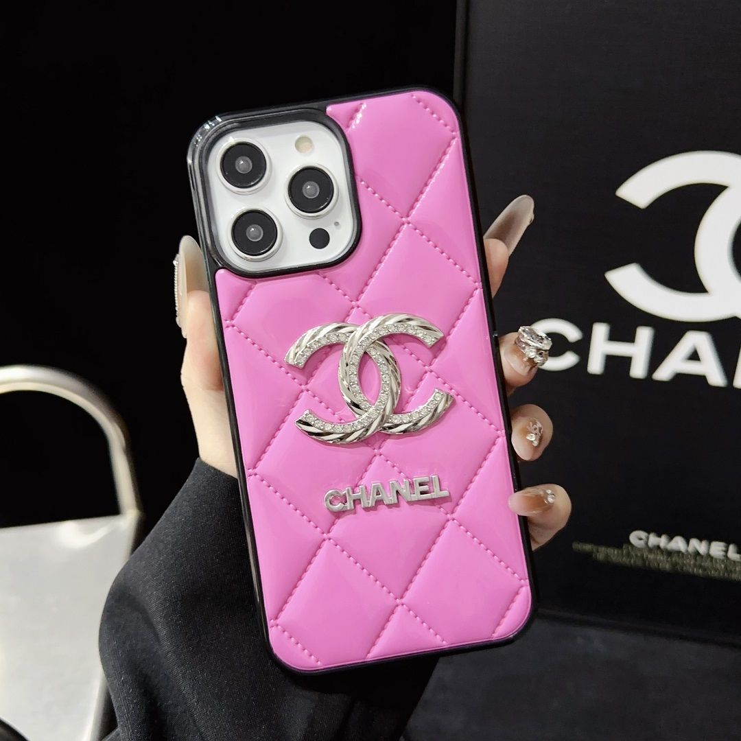 Fashion Rhinestone Logo Leather Case