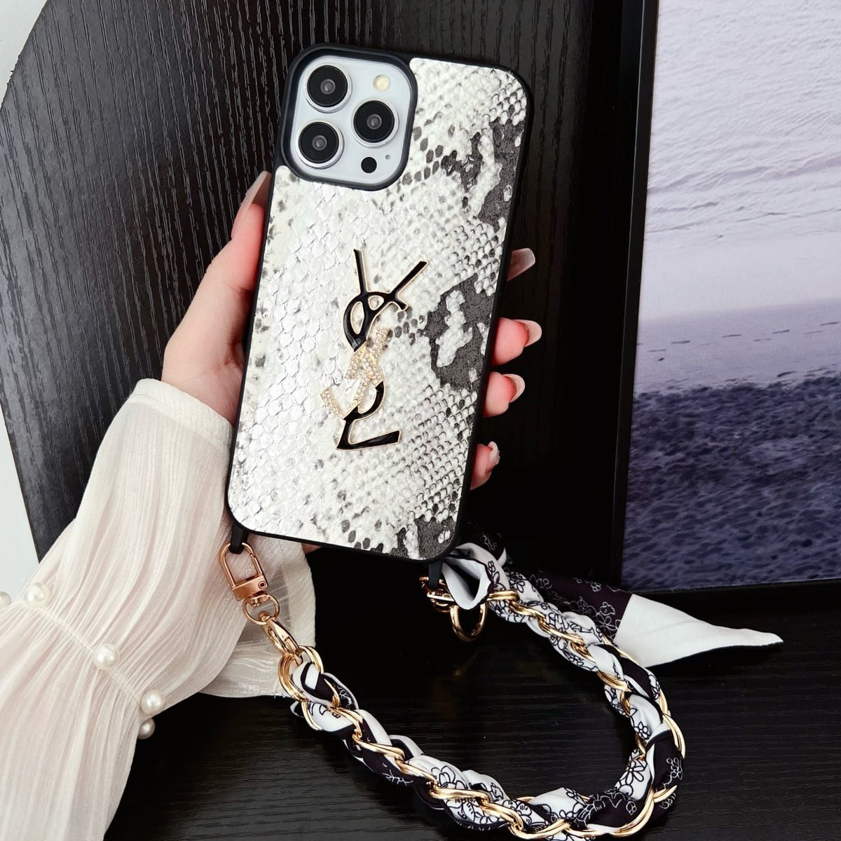 Silk Scarf Chain Snakeskin Pattern Case