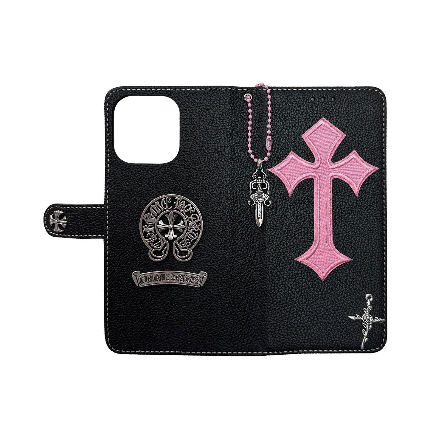 Trendy Cross Pendant Flip Card Holder Leather Case